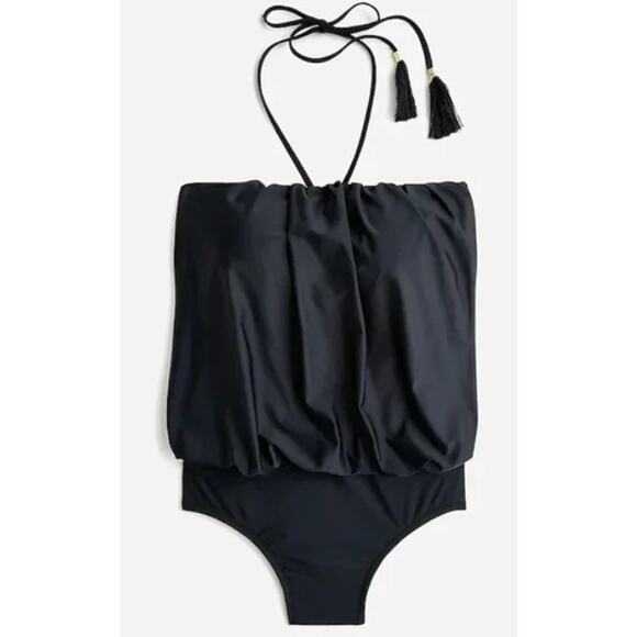 J. Crew Black Draped Blouson One Piece Swim Suit Bathing Size 24 NWT - Picture 1 of 4